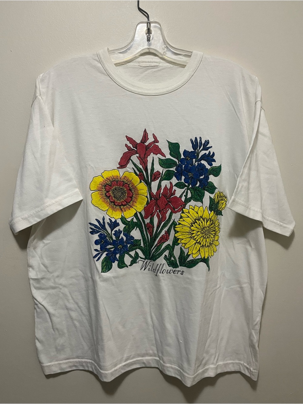 VTG 1990s Wildflowers Botanical Puff Ink Nature Tee - White